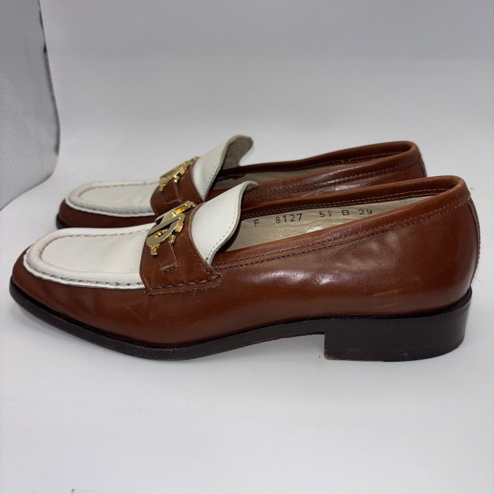Cole Haan Womens Brown White Leather Horsebit Loafers Made Italy 8127 Size 5.5B - Picture 12 of 12
